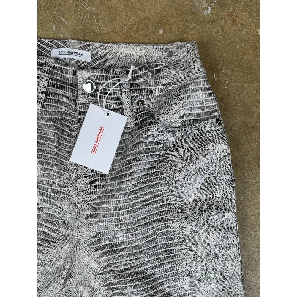 NWT Good American Snake Print Pants Women's‎ Size 2 Straight Leg Metallic Y2K
